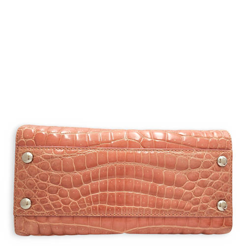 Peekaboo 23 Pink Top Handle Bag in Crocodile Leather Silver hardware