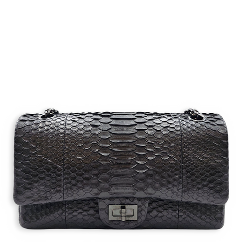 2.55 Black Shoulder Bag in Python Leather Ruthenium hardware