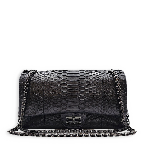 2.55 Black Shoulder Bag in Python Leather Ruthenium hardware