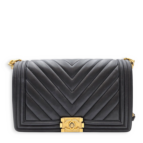 Boy 27 Black Shoulder Bag in Lambskin Brushed Gold hardware