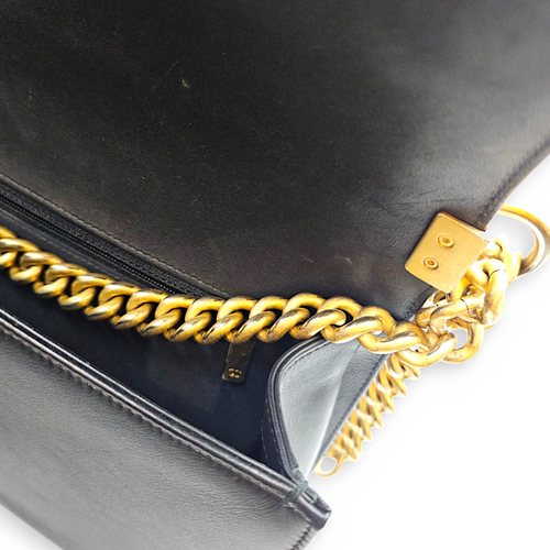 Boy 27 Black Shoulder Bag in Lambskin Brushed Gold hardware