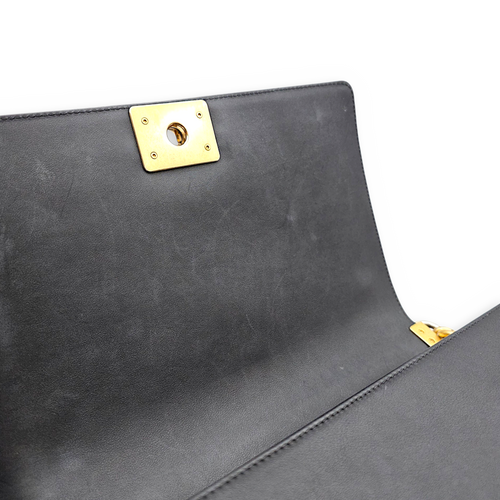 Boy 27 Black Shoulder Bag in Lambskin Brushed Gold hardware