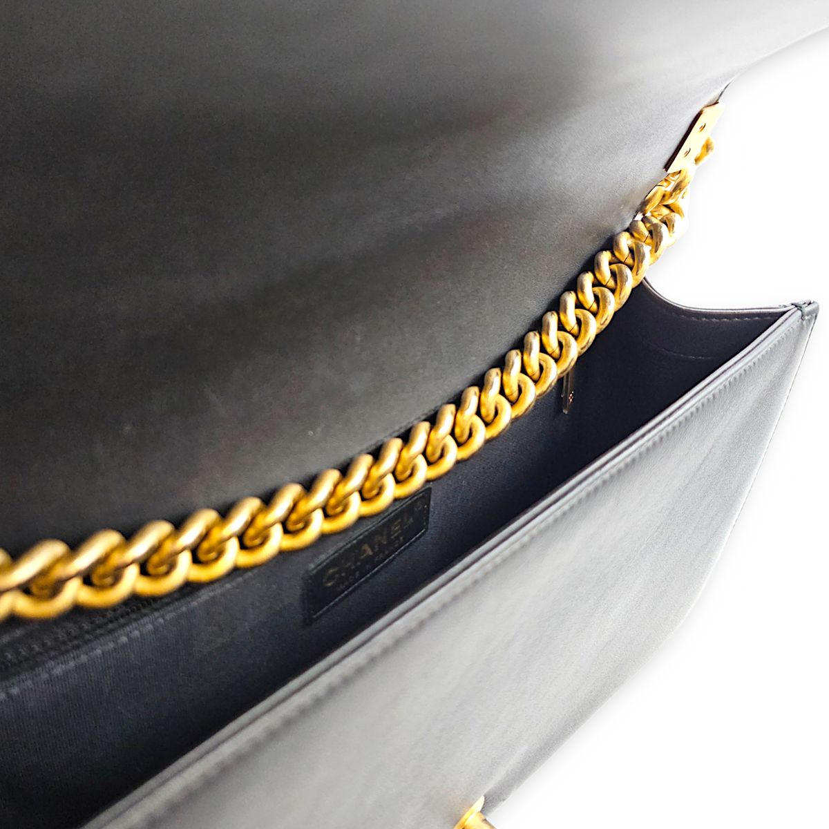 Boy 27 Black Shoulder Bag in Lambskin Brushed Gold hardware
