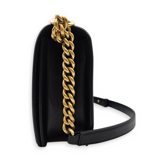 Boy 27 Black Shoulder Bag in Lambskin Brushed Gold hardware