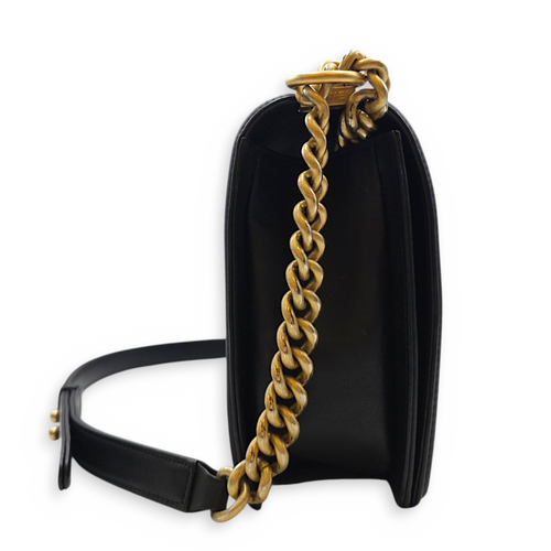 Boy 27 Black Shoulder Bag in Lambskin Brushed Gold hardware