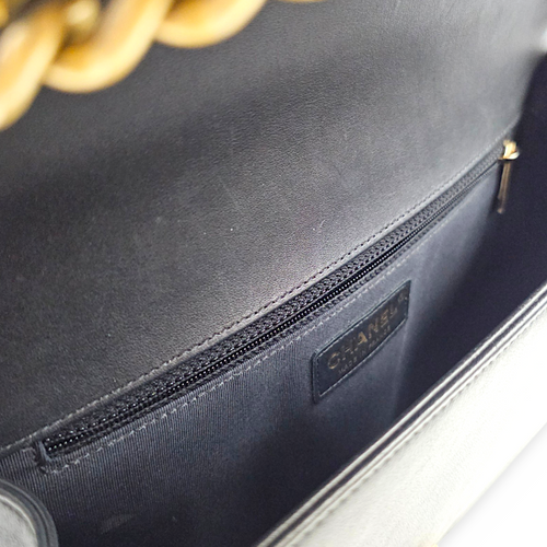 Boy 27 Black Shoulder Bag in Lambskin Brushed Gold hardware