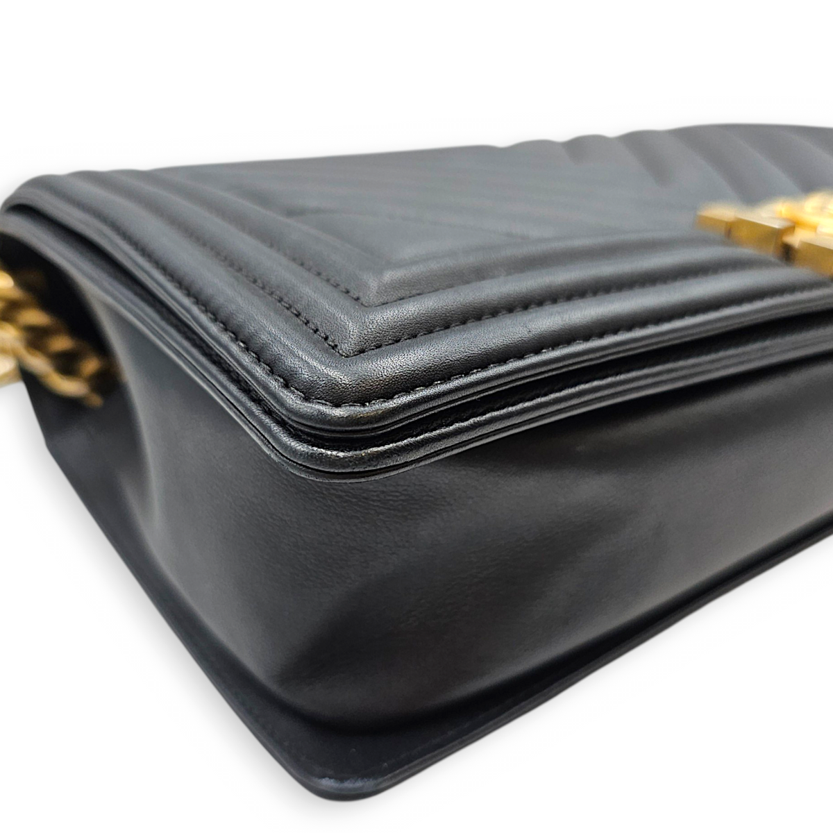 Boy 27 Black Shoulder Bag in Lambskin Brushed Gold hardware