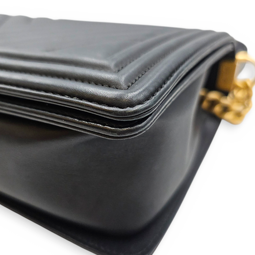 Boy 27 Black Shoulder Bag in Lambskin Brushed Gold hardware