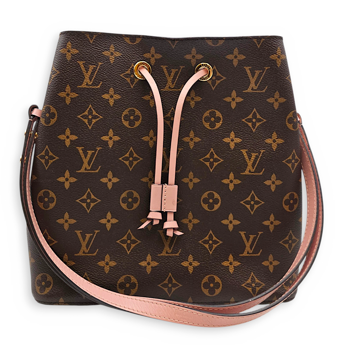 NeoNoe MM Monogram with Rose Poudre Bucket Bag in Monogram Coated Canvas Gold hardware