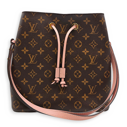 NeoNoe MM Monogram with Rose Poudre Bucket Bag in Monogram Coated Canvas Gold hardware