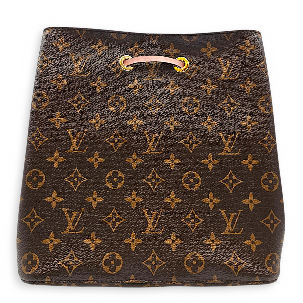 NeoNoe MM Monogram with Rose Poudre Bucket Bag in Monogram Coated Canvas Gold hardware