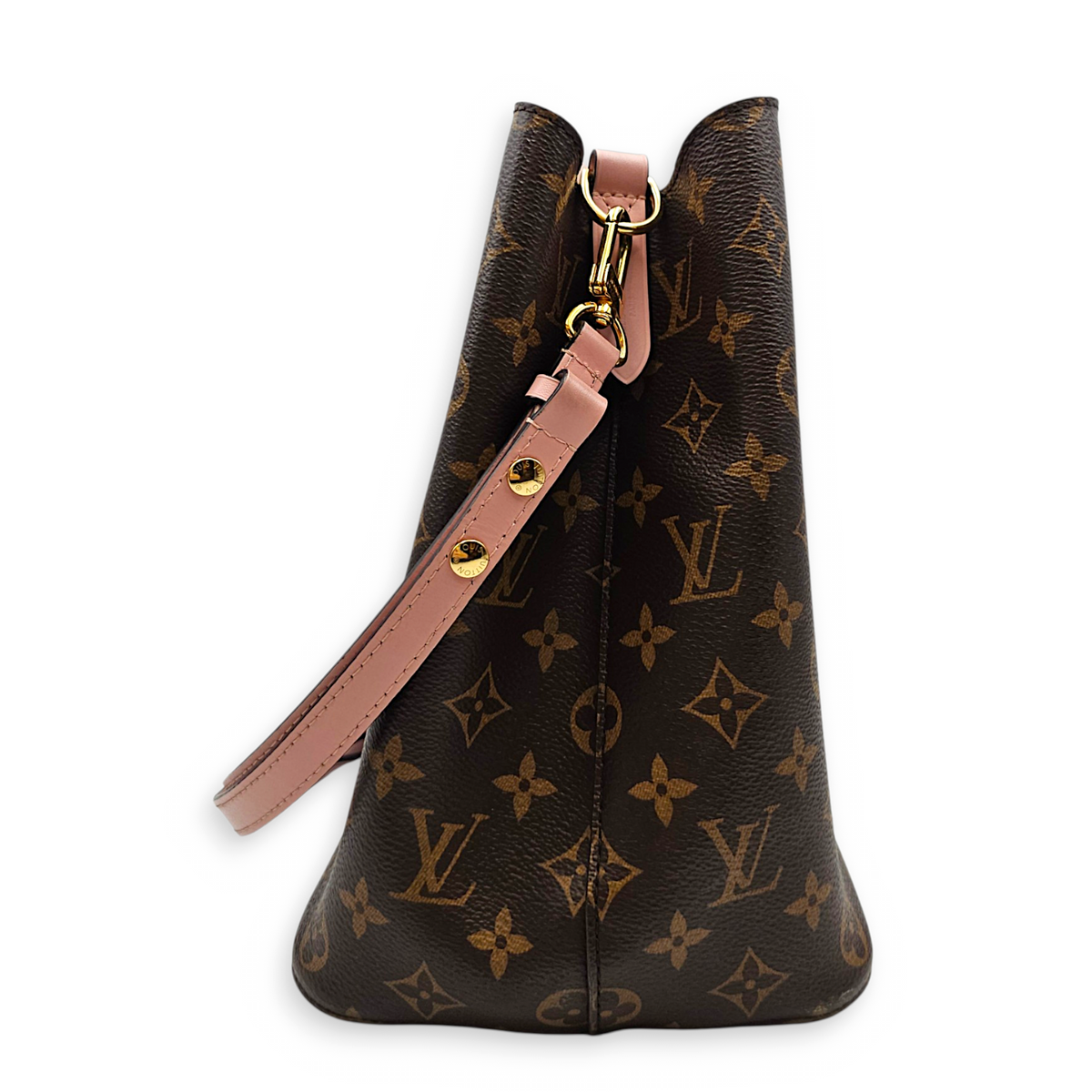NeoNoe MM Monogram with Rose Poudre Bucket Bag in Monogram Coated Canvas Gold hardware