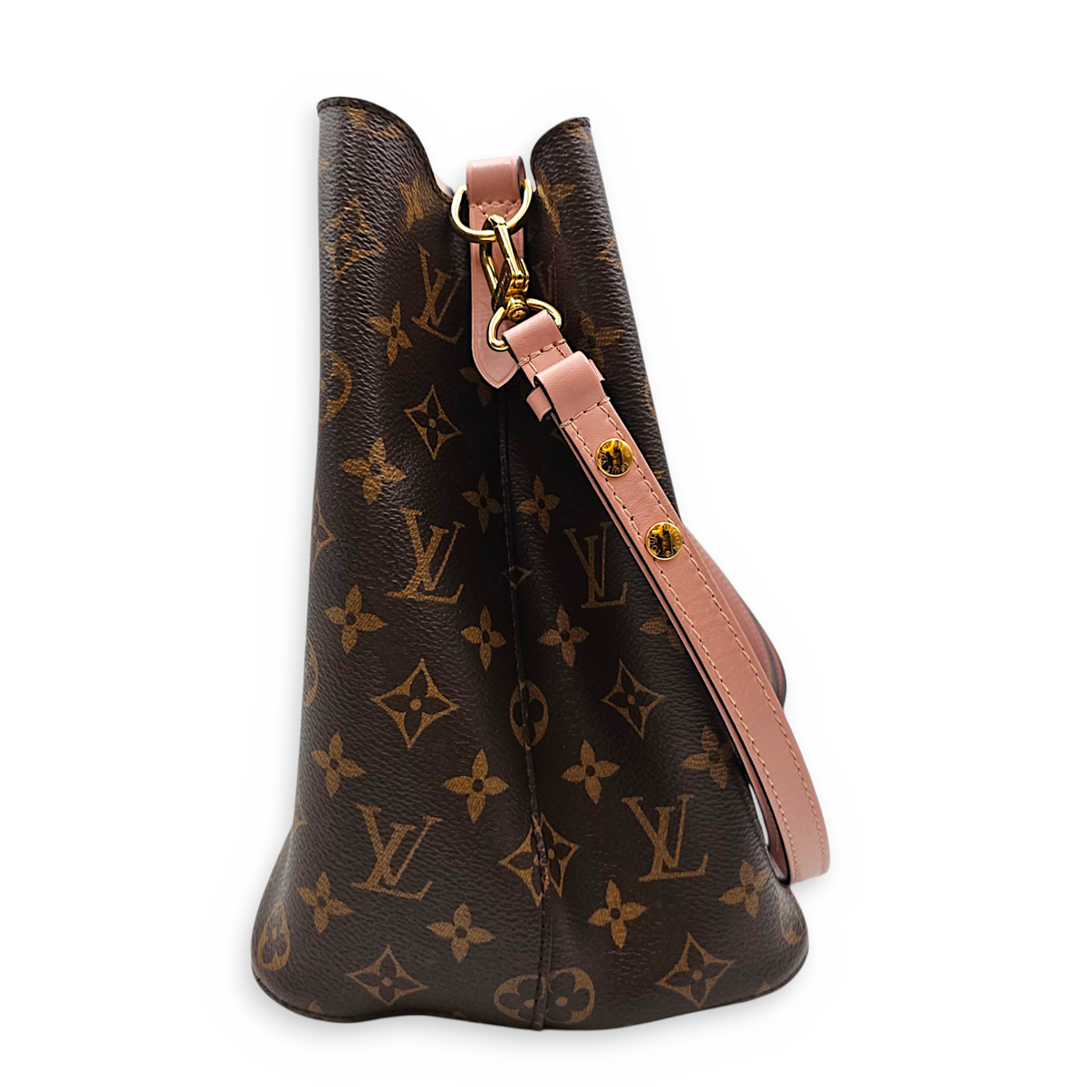 NeoNoe MM Monogram with Rose Poudre Bucket Bag in Monogram Coated Canvas Gold hardware