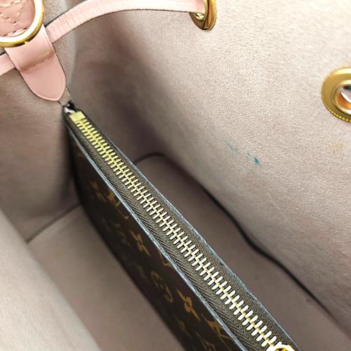 NeoNoe MM Monogram with Rose Poudre Bucket Bag in Monogram Coated Canvas Gold hardware