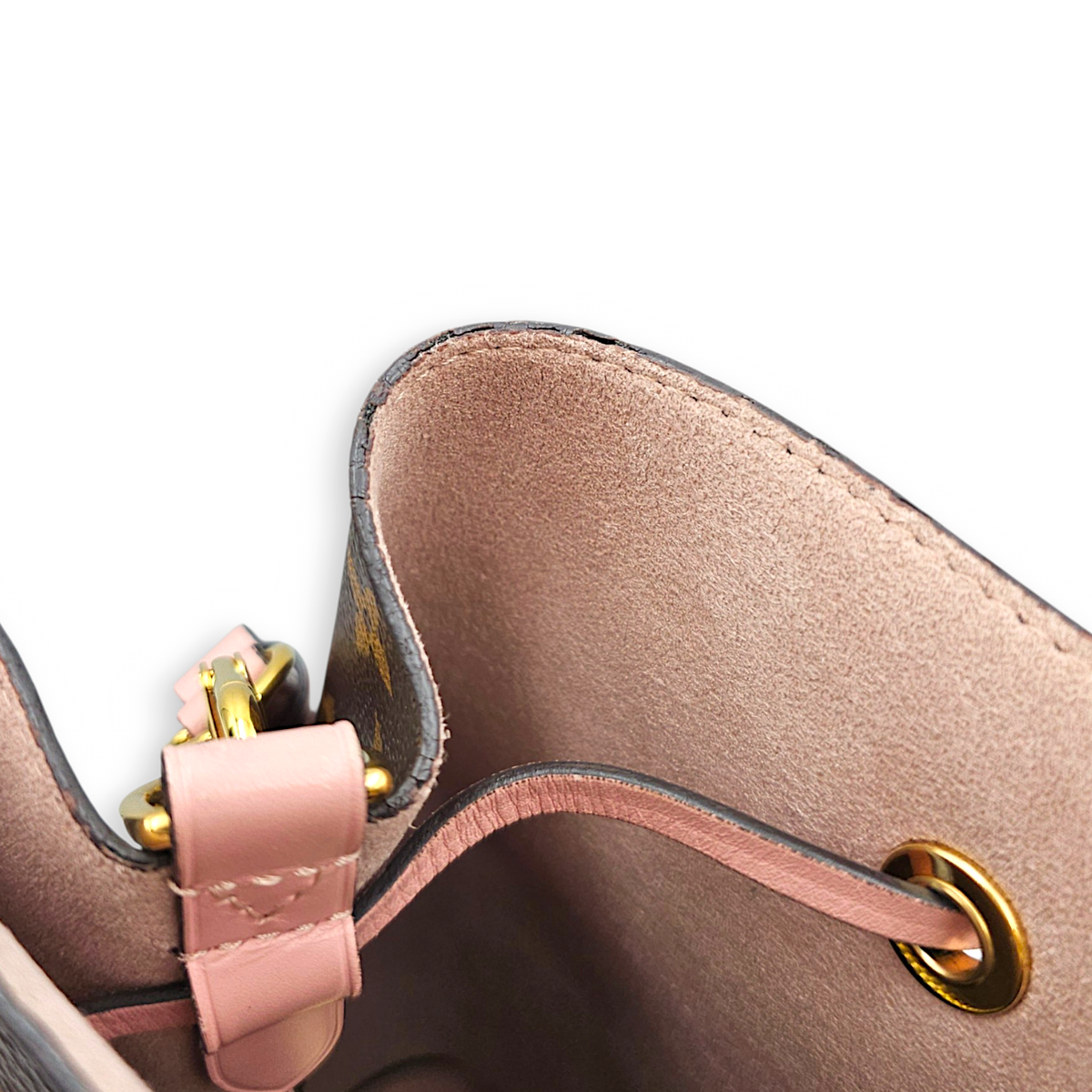 NeoNoe MM Monogram with Rose Poudre Bucket Bag in Monogram Coated Canvas Gold hardware
