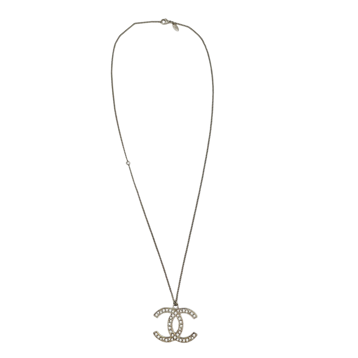 Large Crystal CC Necklace  Silver Necklace  Silver hardware