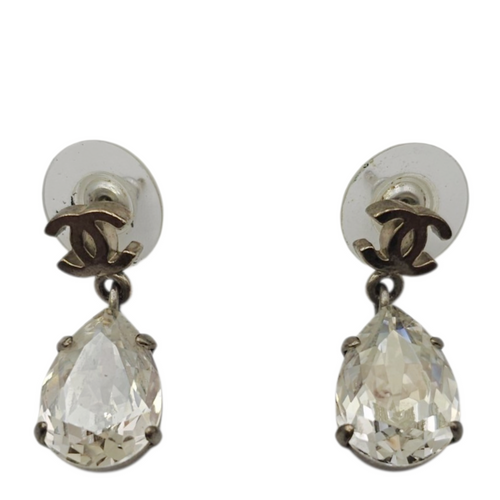 Crystal CC Tear Drop Silver Earrings Silver hardware