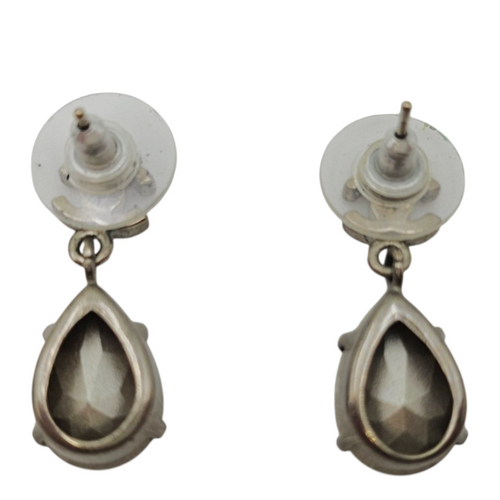 Crystal CC Tear Drop Silver Earrings Silver hardware