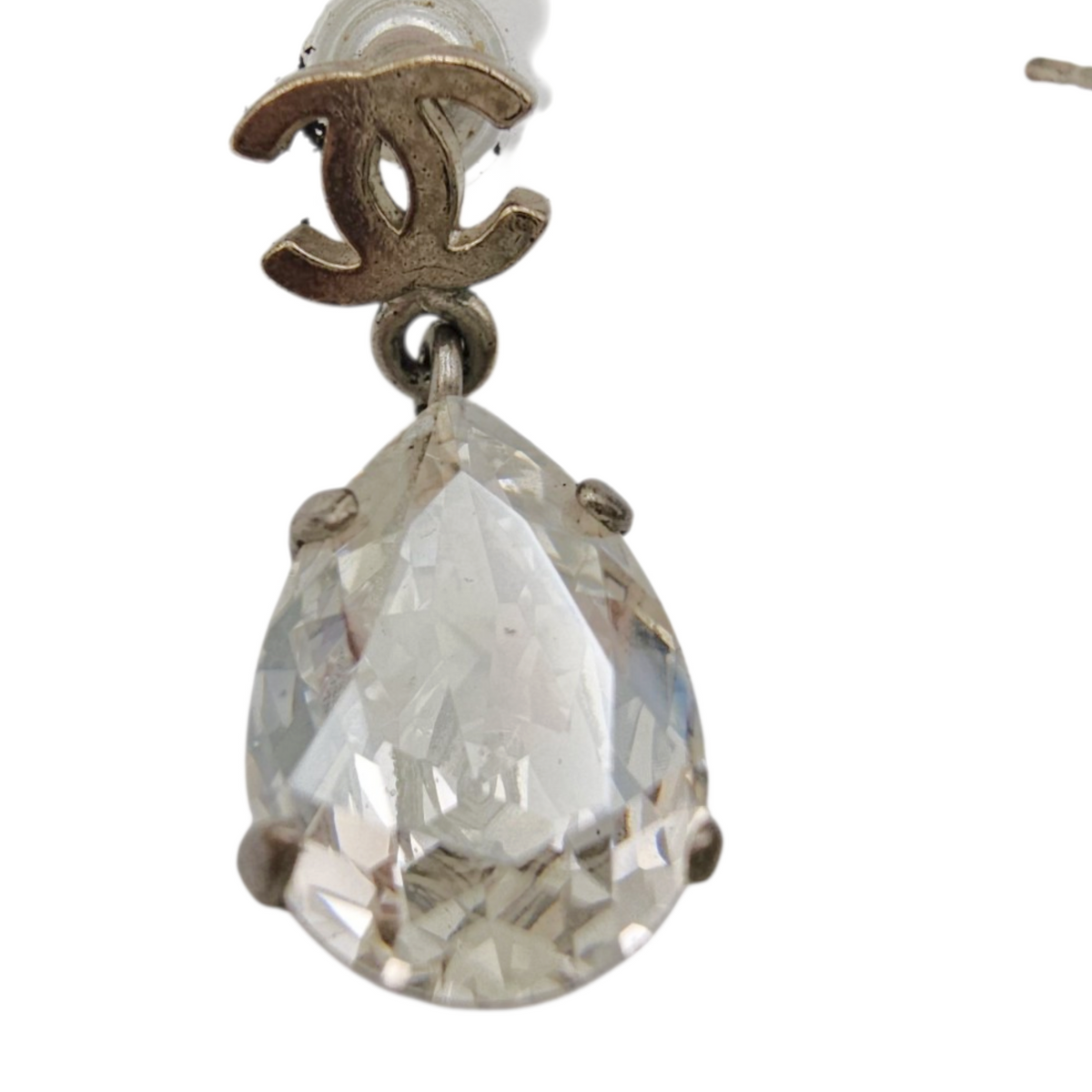 Crystal CC Tear Drop Silver Earrings Silver hardware