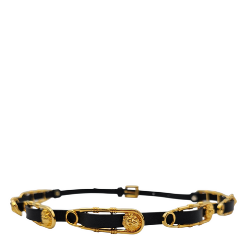 Safety Pin Belt size 70cm  Black Belt in Calfskin Gold hardware
