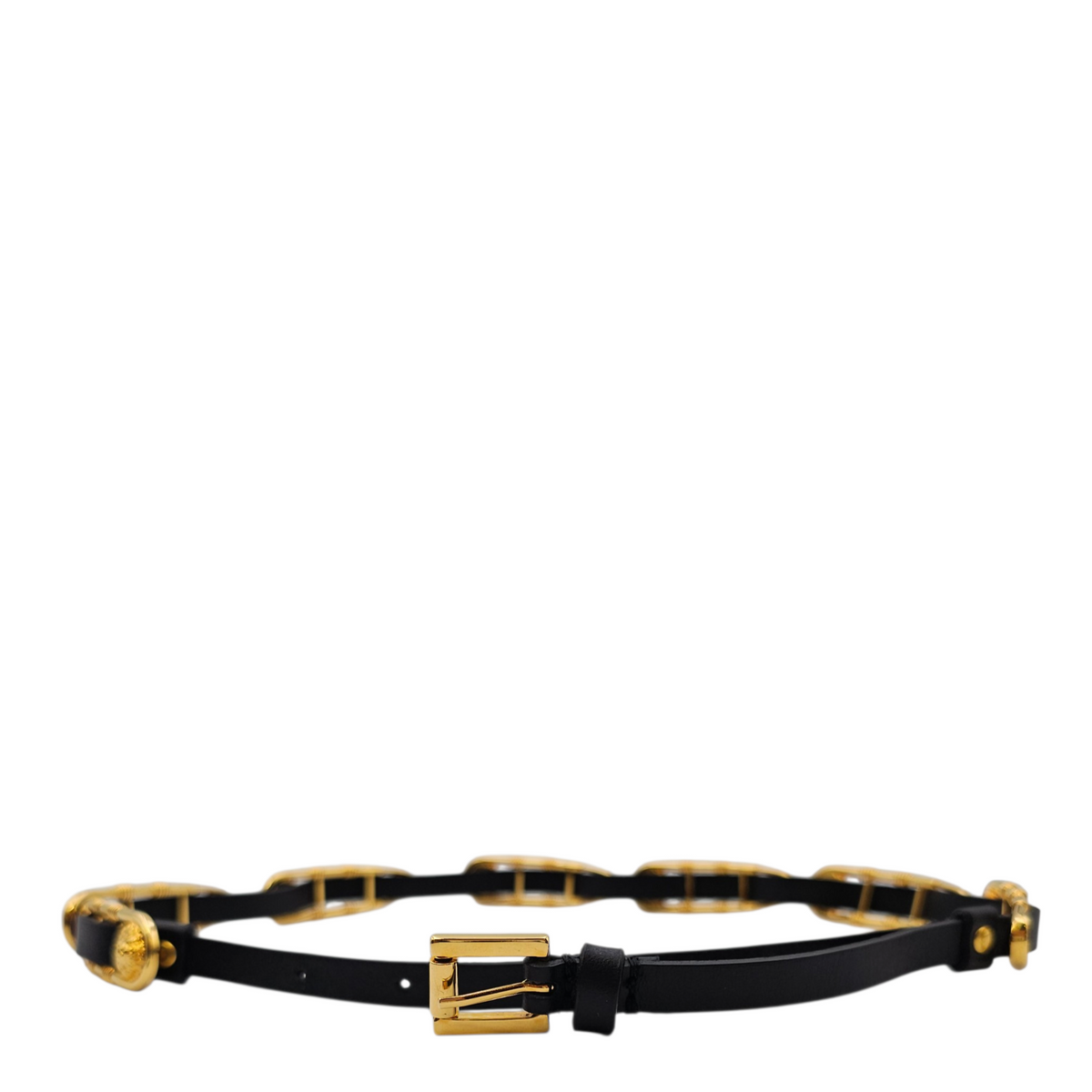 Safety Pin Belt size 70cm  Black Belt in Calfskin Gold hardware