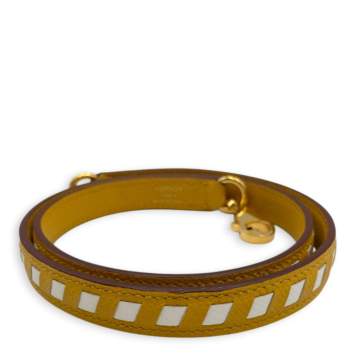 Sangle Cavale, 25mm by 70cm Jaune ambre Bag Accessory in Epsom Brushed Gold hardware