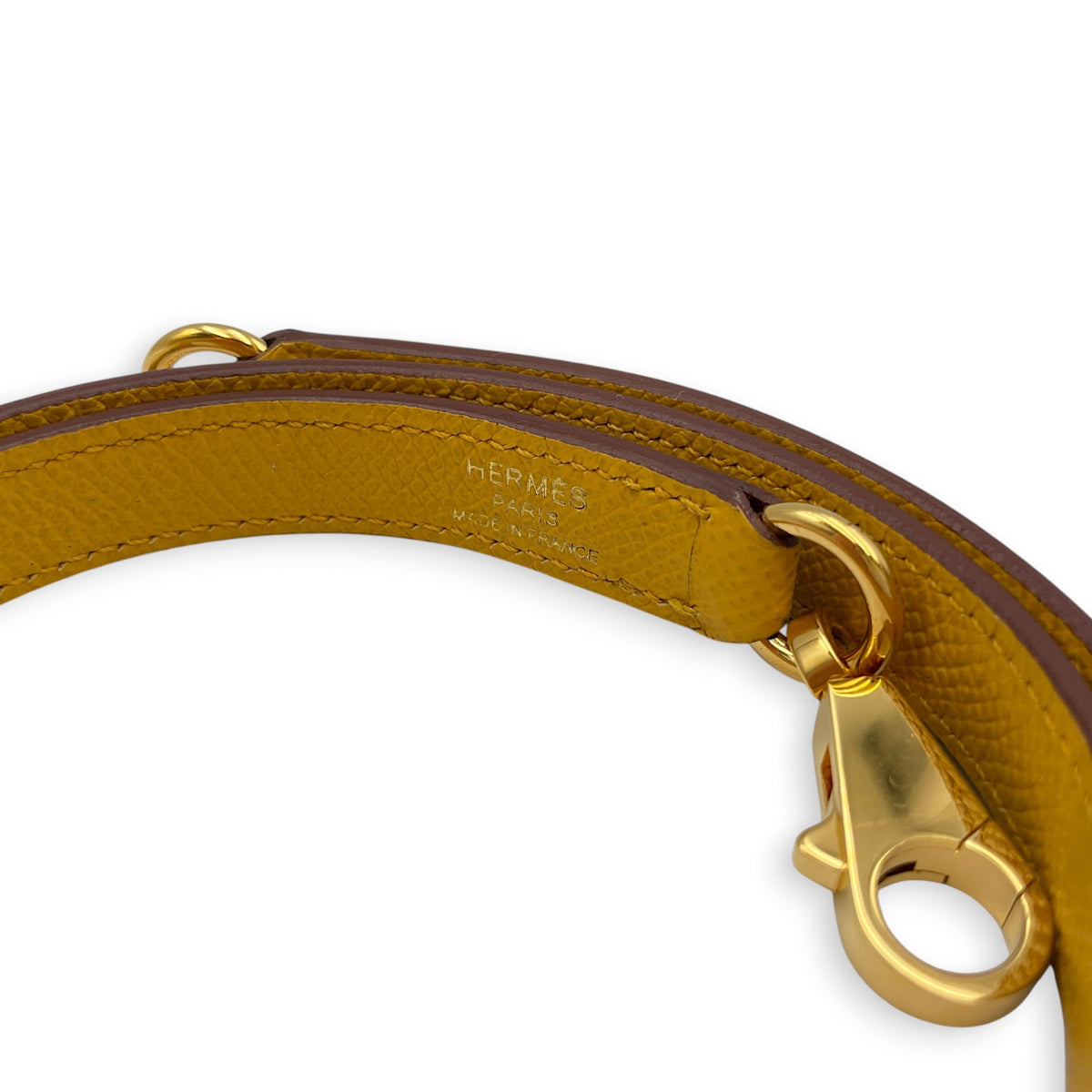 Sangle Cavale, 25mm by 70cm Jaune ambre Bag Accessory in Epsom Brushed Gold hardware