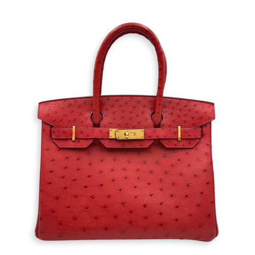 Birkin 30 Rouge Vif in Ostrich Gold hardware