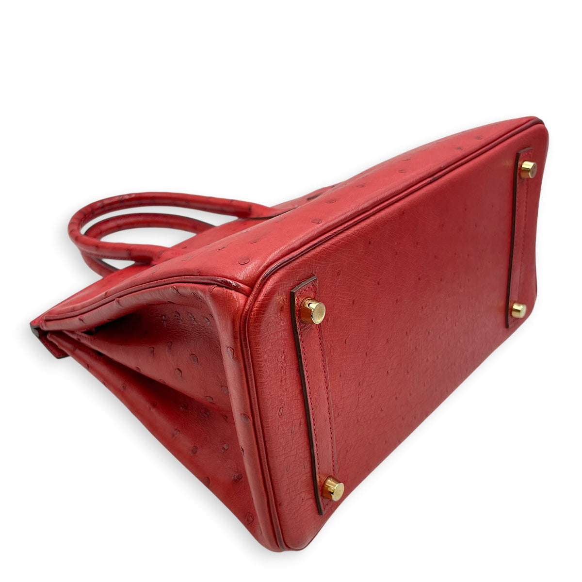 Birkin 30 Rouge Vif in Ostrich Gold hardware