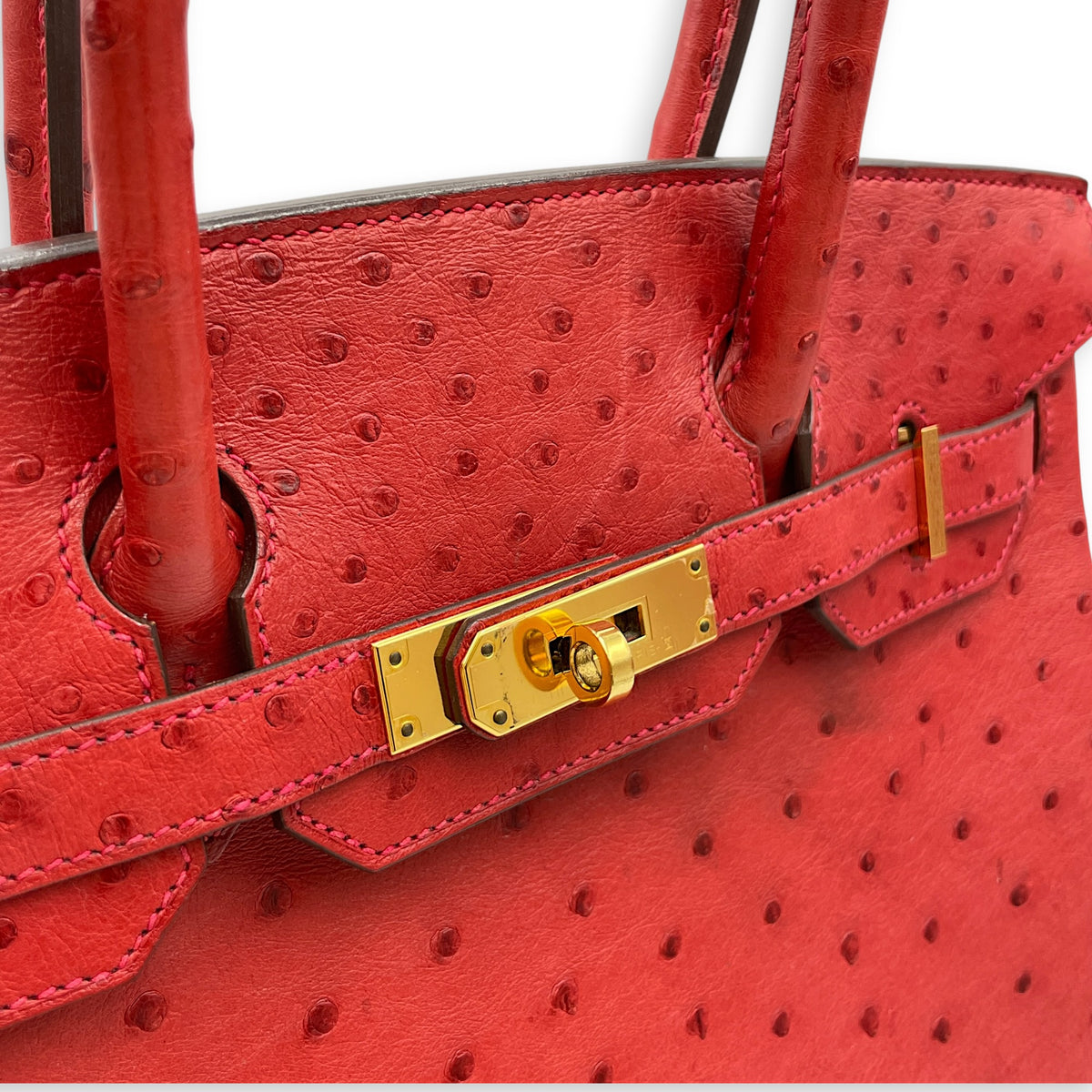 Birkin 30 Rouge Vif in Ostrich Gold hardware