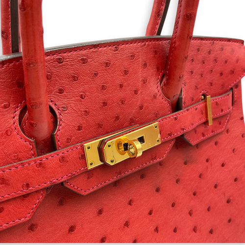 Birkin 30 Rouge Vif in Ostrich Gold hardware
