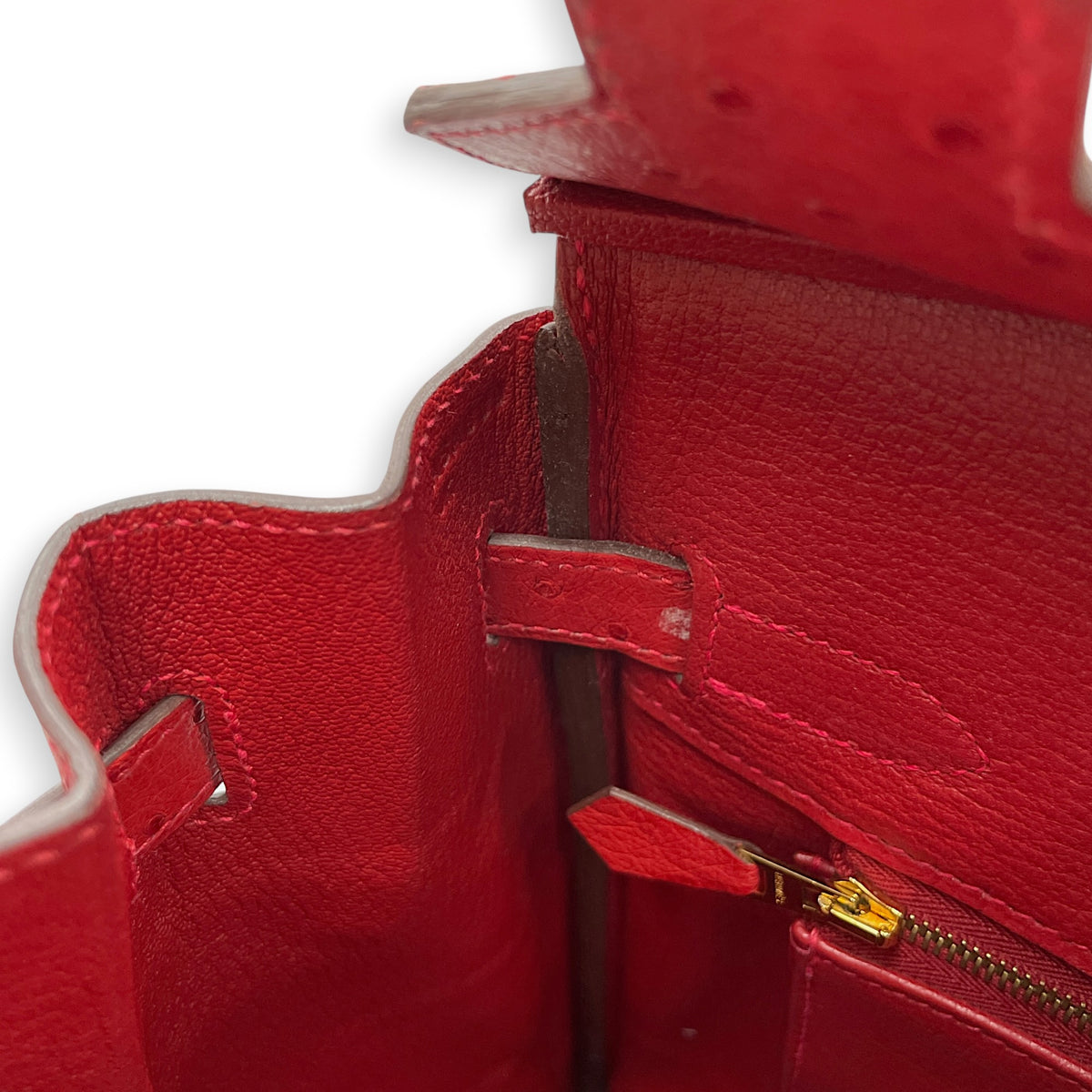 Birkin 30 Rouge Vif in Ostrich Gold hardware