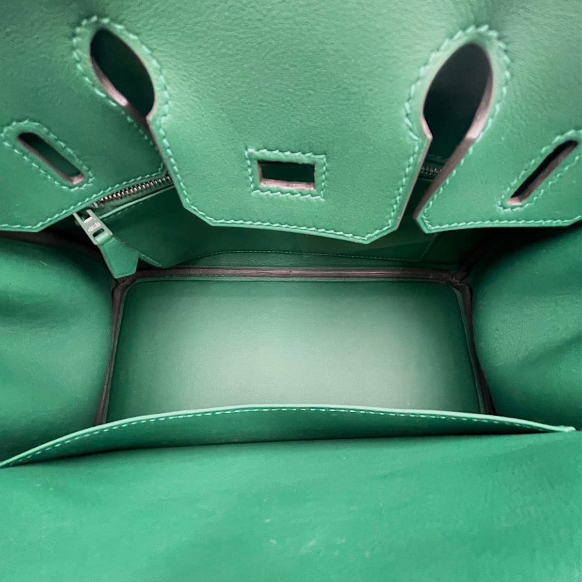 Birkin 25 Vert Moyen in Swift Palladium hardware