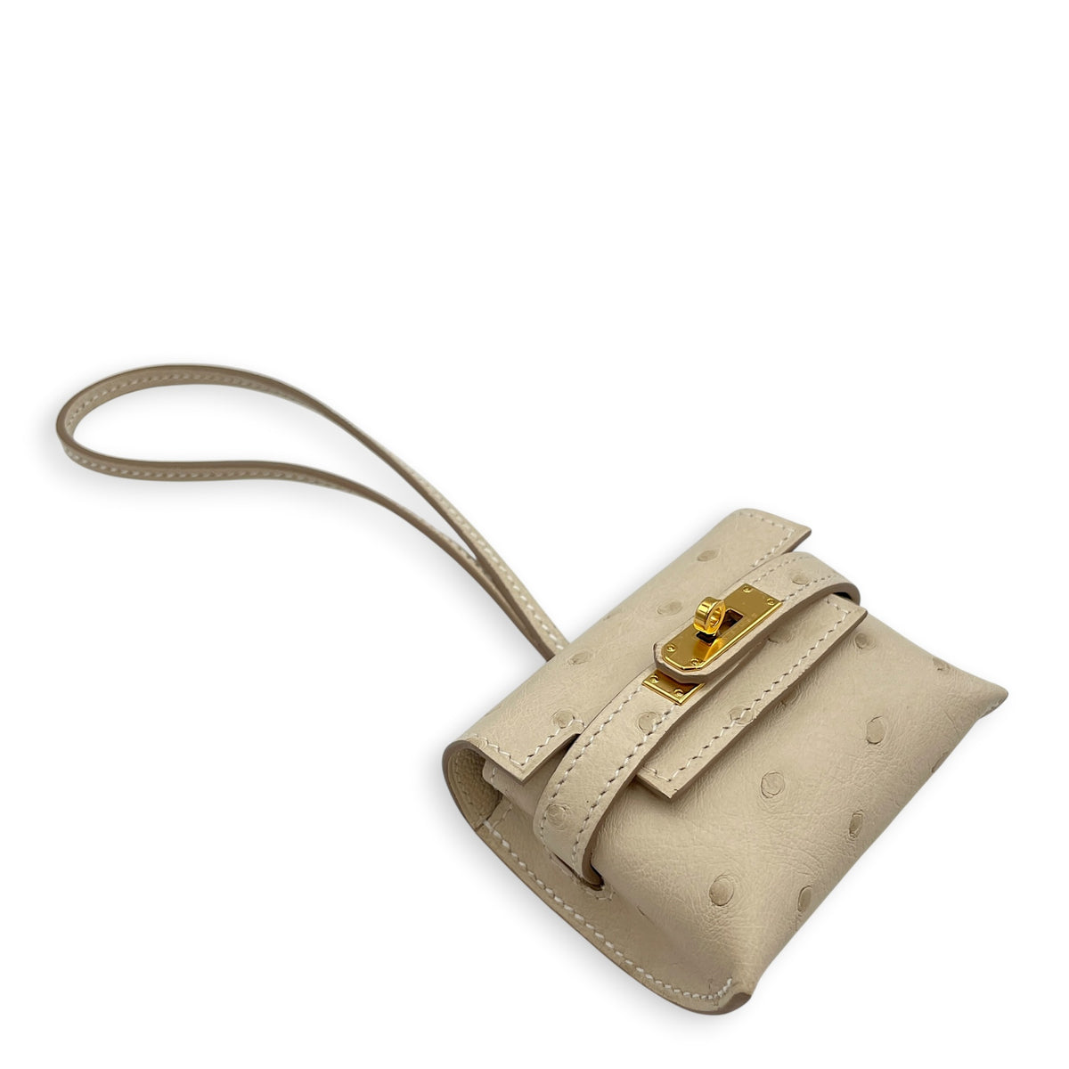 Kelly Festival Charm  Craie Bag Accessory in Ostrich Gold hardware