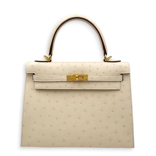 Sellier Kelly 25 Nata in Ostrich Boreale Gold hardware