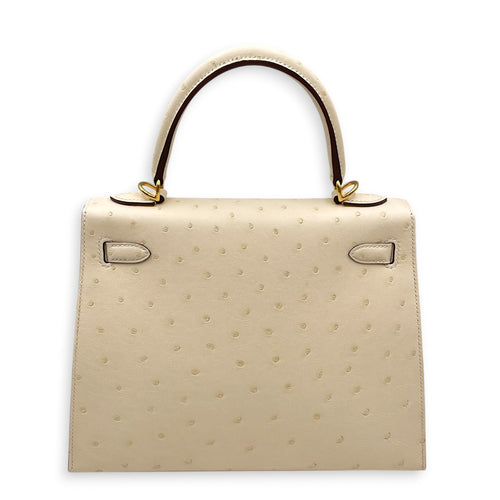 Sellier Kelly 25 Nata in Ostrich Boreale Gold hardware