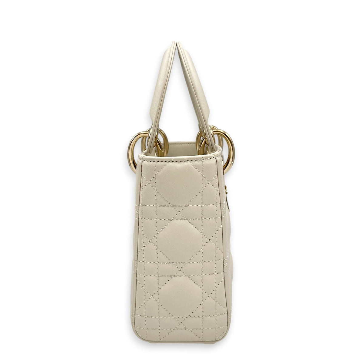 Lady Dior Mini White Top Handle Bag in Lambskin Light Gold hardware