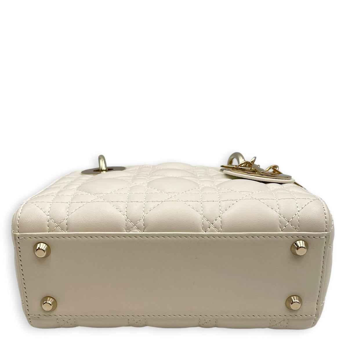 Lady Dior Mini White Top Handle Bag in Lambskin Light Gold hardware