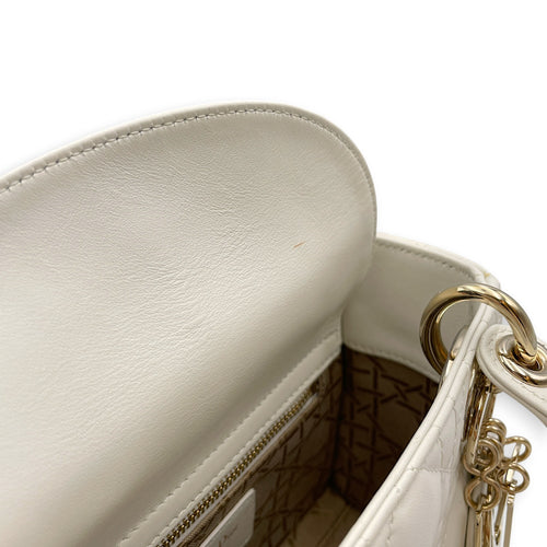 Lady Dior Mini White Top Handle Bag in Lambskin Light Gold hardware