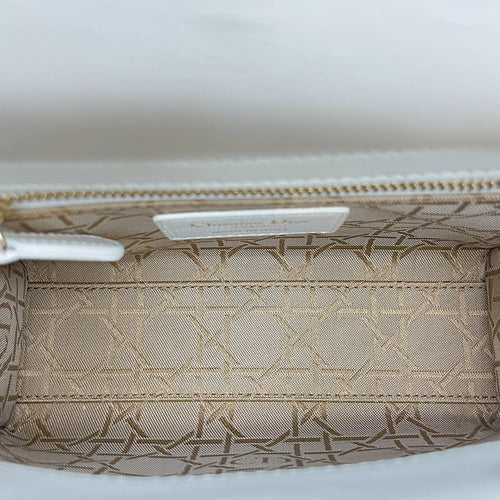 Lady Dior Mini White Top Handle Bag in Lambskin Light Gold hardware