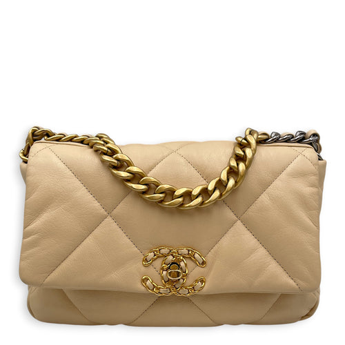 C19 25 Beige Shoulder Bag in Goat Leather Mixed hardware