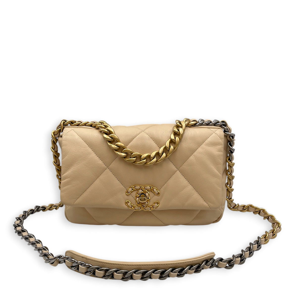 C19 25 Beige Shoulder Bag in Goat Leather Mixed hardware