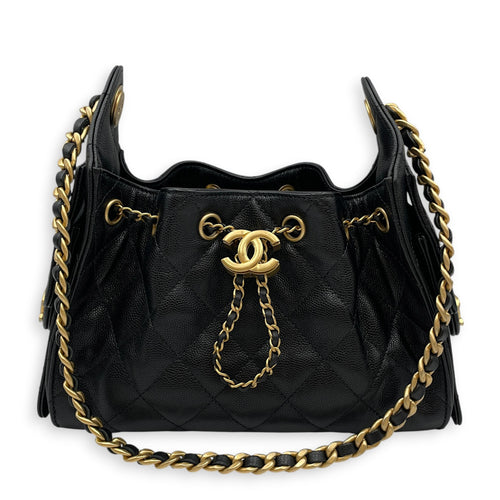 C25  Mini Black Shoulder Bag in Caviar Leather Brushed Gold hardware