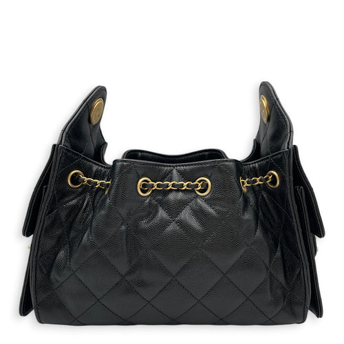 C25  Mini Black Shoulder Bag in Caviar Leather Brushed Gold hardware