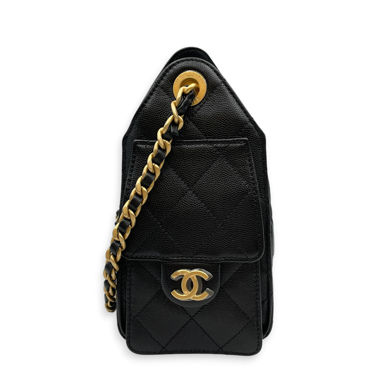C25  Mini Black Shoulder Bag in Caviar Leather Brushed Gold hardware