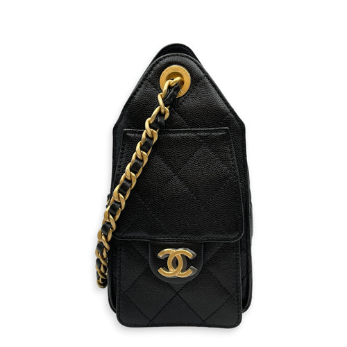 C25  Mini Black Shoulder Bag in Caviar Leather Brushed Gold hardware