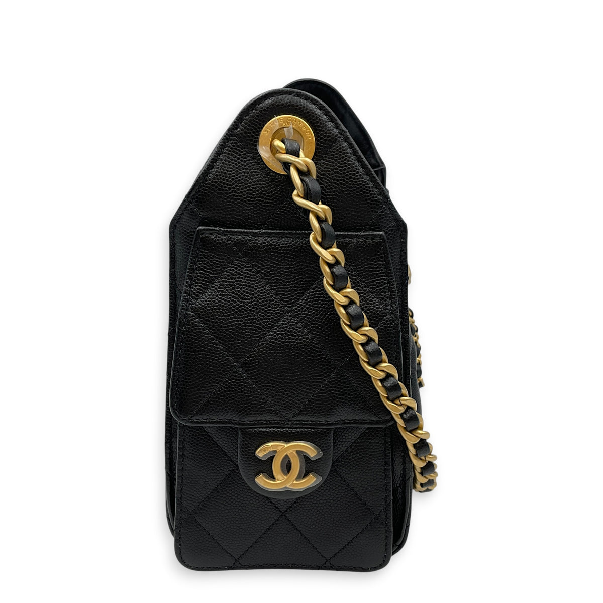 C25  Mini Black Shoulder Bag in Caviar Leather Brushed Gold hardware