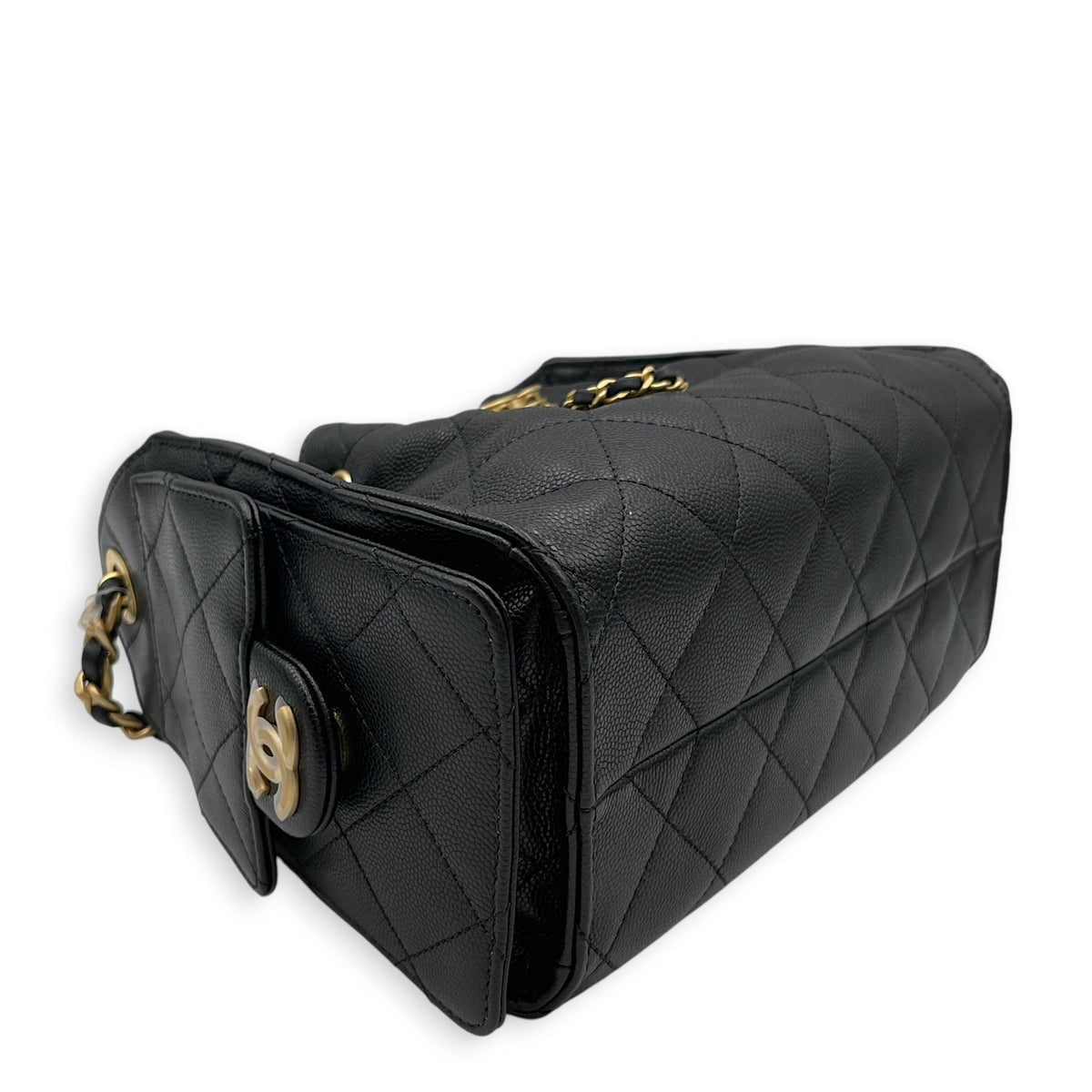 C25  Mini Black Shoulder Bag in Caviar Leather Brushed Gold hardware