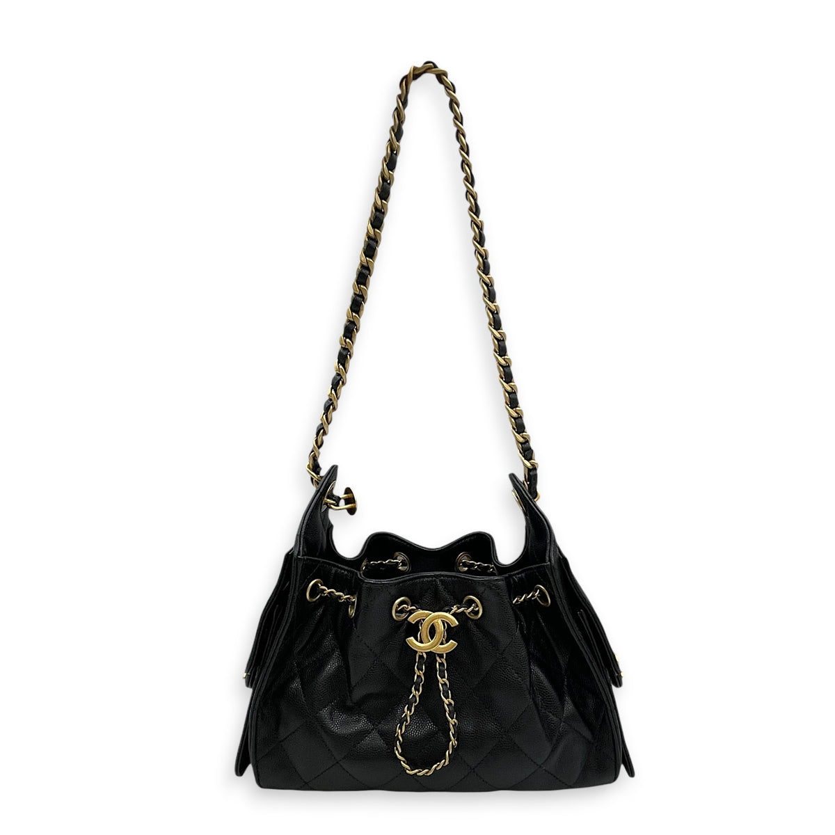 C25  Mini Black Shoulder Bag in Caviar Leather Brushed Gold hardware