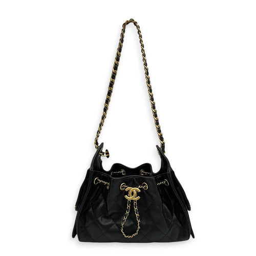 C25  Mini Black Shoulder Bag in Caviar Leather Brushed Gold hardware